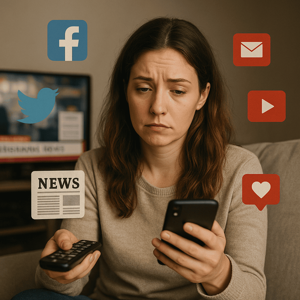 Representação simbólica de excesso de informações afetando a mente.