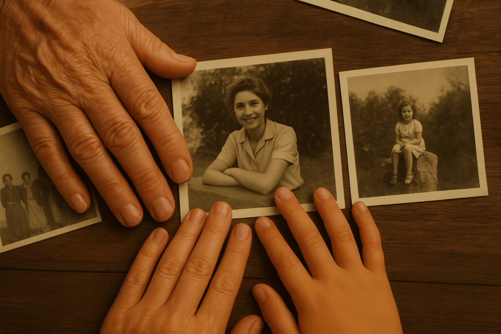 Mãos de gerações diferentes juntas (avô, pai, filho) Memorias
